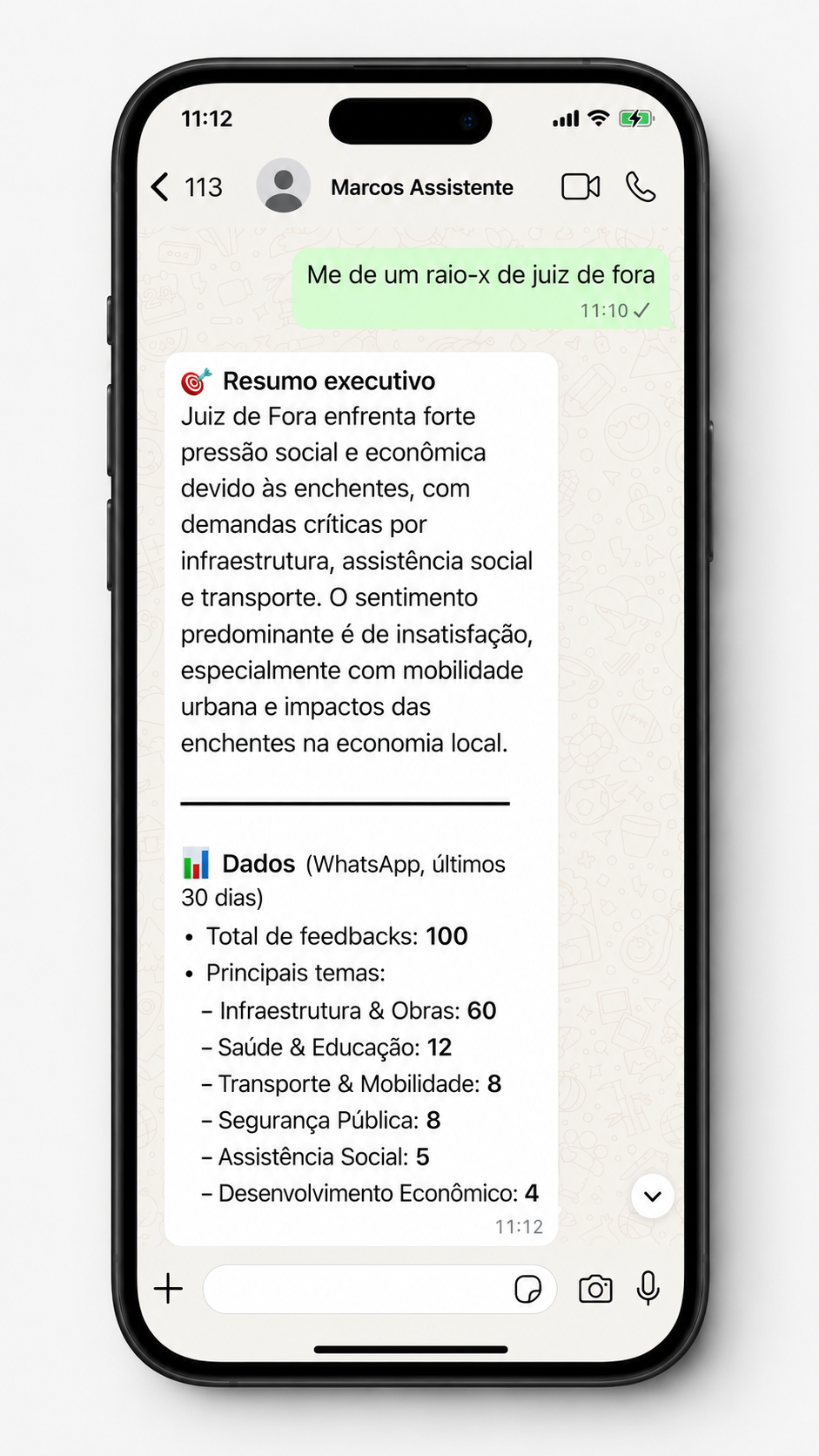 WhatsApp — pedido de raio-X e resumo executivo